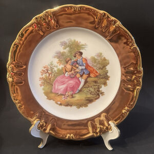Vtg Bavaria Germany 22K Gold Gilt Fragonard Style Plate 10” Courting Couple